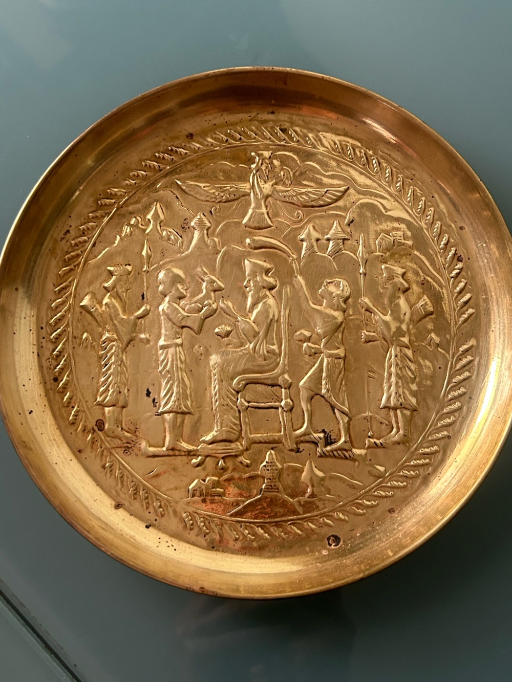 Vintage Egyptian Hammered Copper Decorative Plate Home Decor Gold Tone Persian